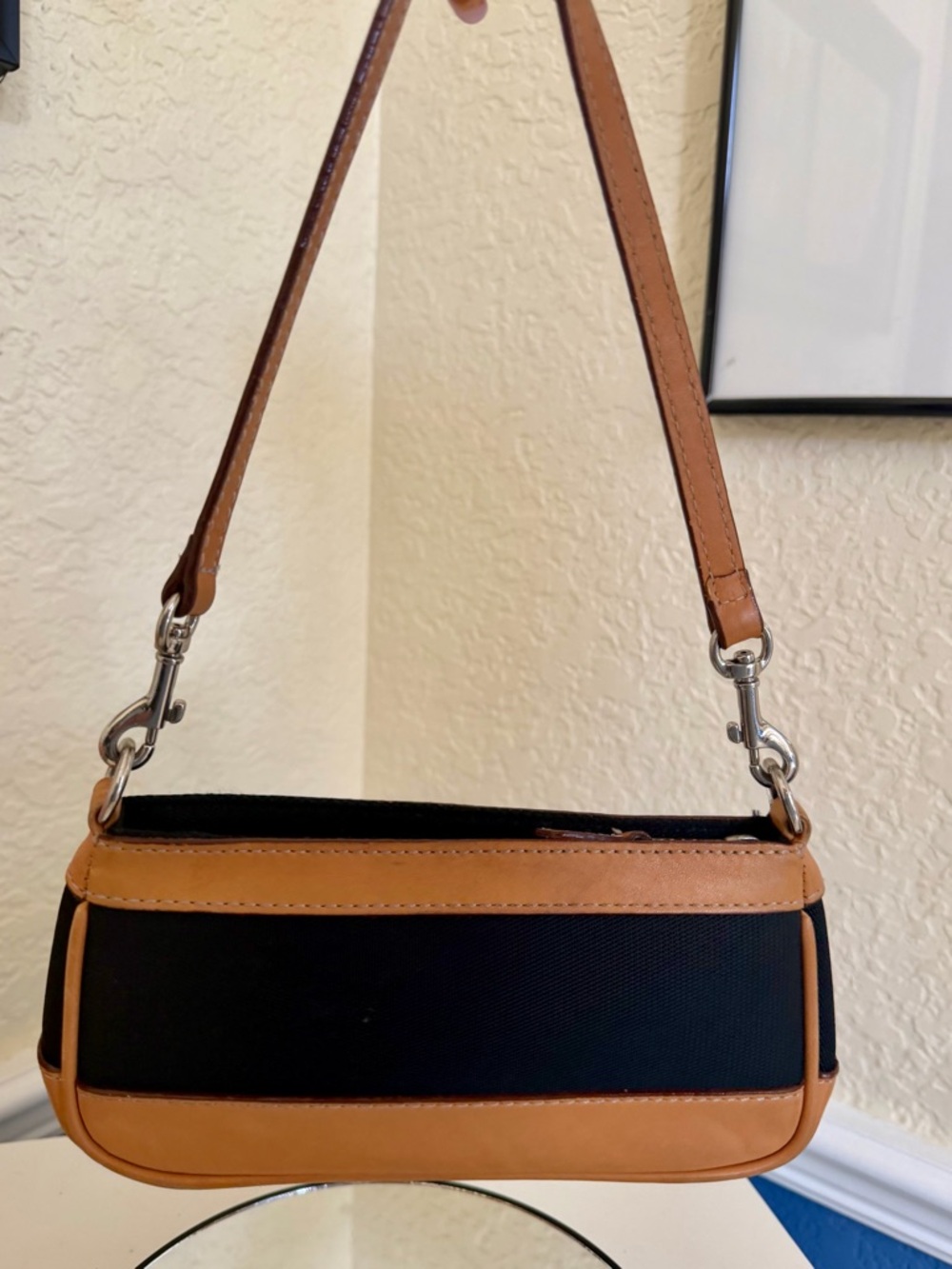 Mulholland Vachetta Genuine leather & black canvas bag Wristlet Clutch